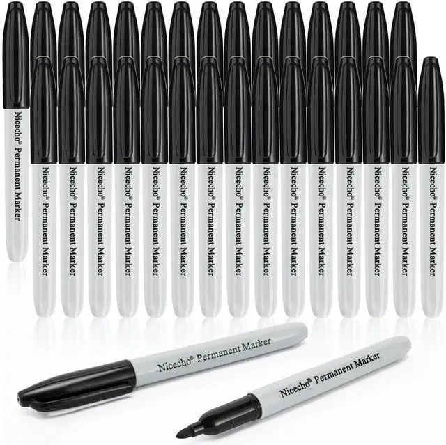 Main image of Nicecho Permanent Markers, Black Permanent Marker Pens, 30 Count Fine Point Basic Marker Set
