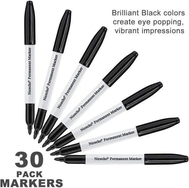 Alt view image 2 of 7 - Nicecho Permanent Markers, Black Permanent Marker Pens, 30 Count Fine Point Basic Marker Set