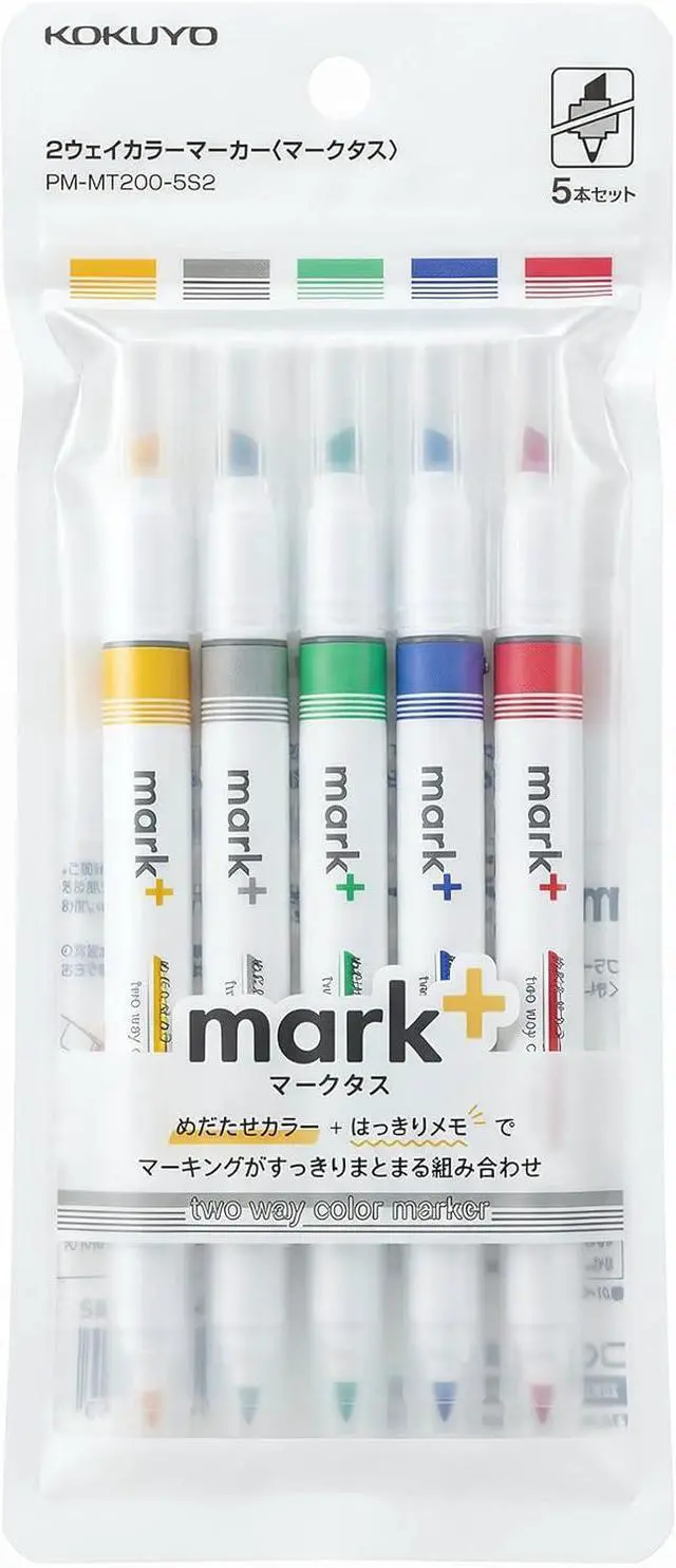 Main image of KOKUYO Fluorescent Highlighters, Dual-Tip Highlighter Markers for Bible in Assorted Colors, Fine & Chisel Tip No Bleed Quick-Dry for Journals, Planners, Notes, Vivid Colors (PM-MT200-5S2)