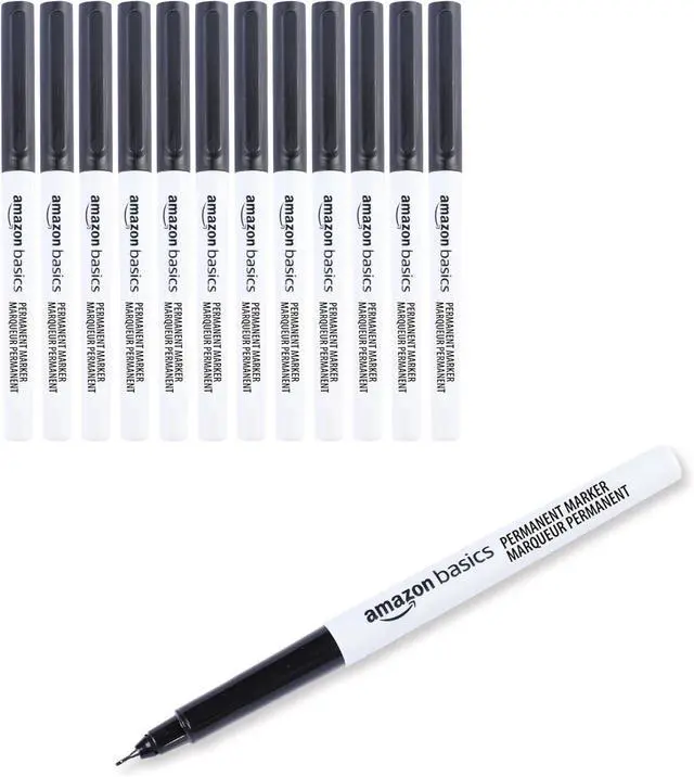 Main image of Amazon Basics Ultra Fine Point Permanent Markers for Drawing and Writing, Quick Drying, Fade Resistant, Black, 12-Pack