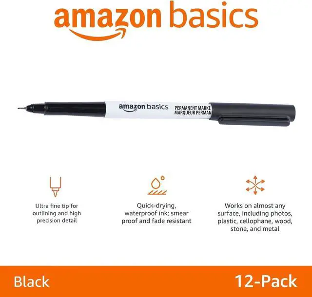 Alt view image 2 of 6 - Amazon Basics Ultra Fine Point Permanent Markers for Drawing and Writing, Quick Drying, Fade Resistant, Black, 12-Pack