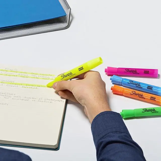 Alt view image 7 of 7 - Sharpie Tank Highlighters, Assorted Colors, Chisel Tip, Back to School Essentials, Teacher & Office Supplies, Smear-Resistant, 12-Pack