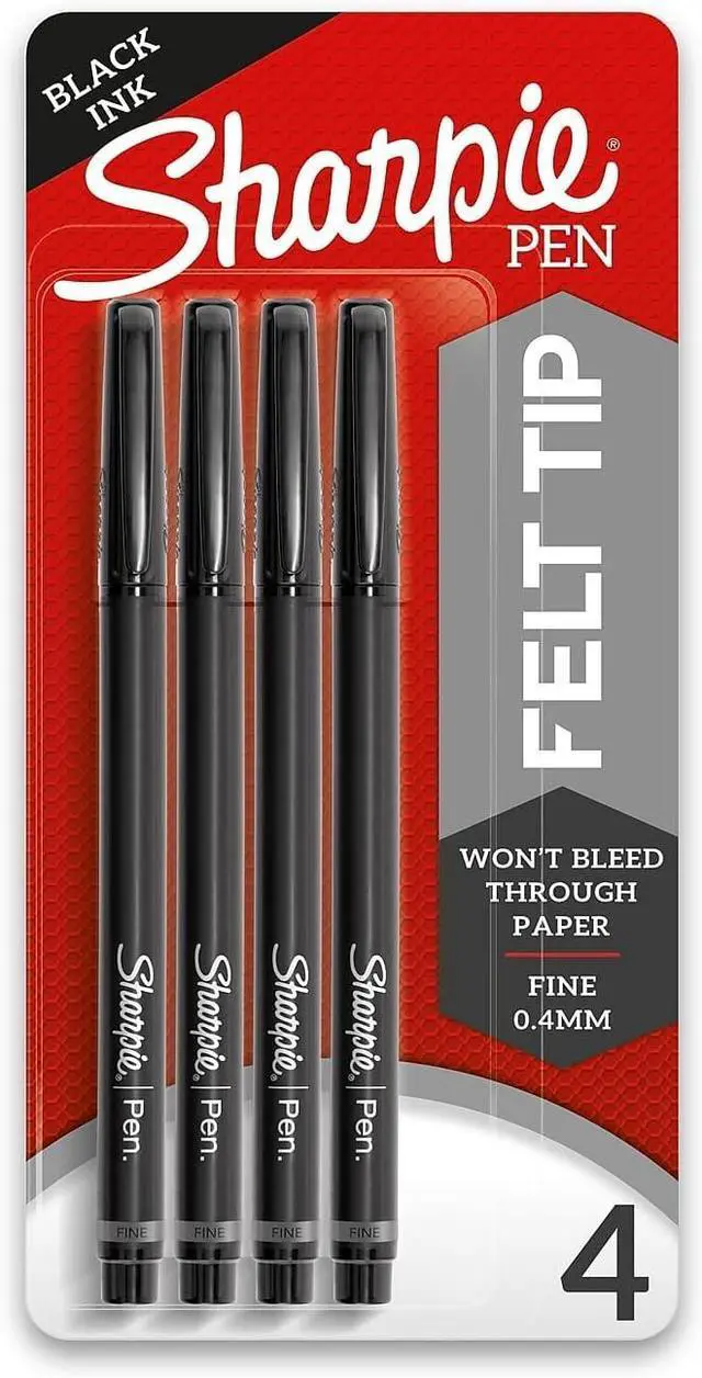 Main image of Sharpie Felt Tip Medium Point Black Pens, Drawing & Writing Pens Ideal for School Supplies, Office s and Teacher s, Quick-Drying, No Bleed, 2 Pack