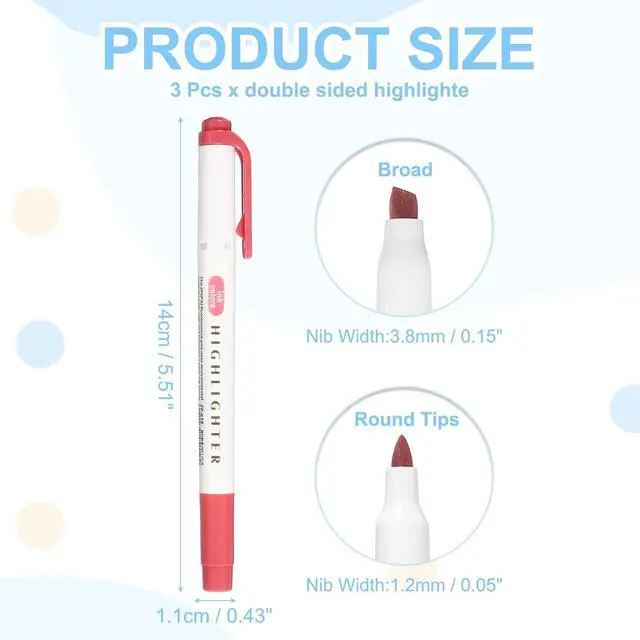 Alt view image 2 of 6 - PATIKIL Highlighter Pen, 3 Pack Double Ended Highlighter Broad and Round Tips Marker Pens Studying Supplies for Office Home Daily Use, Red