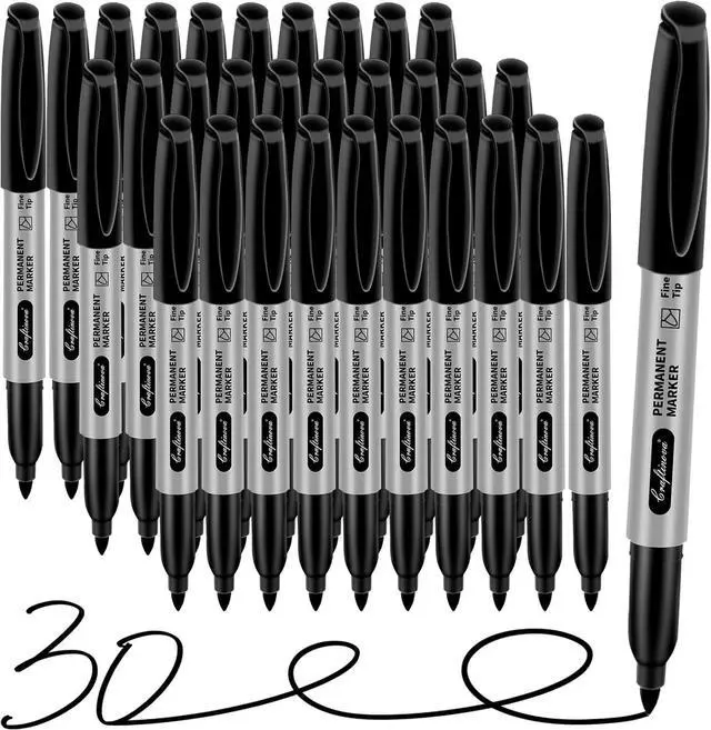 Main image of Black Permanent Markers Bulk Fine Point, Fine Tip Markers Set, Waterproof, Quick Drying and Fade Resistant, Works on Wood, Plastic, Paper, Metal for Classroom, Office, Home, 30 Count