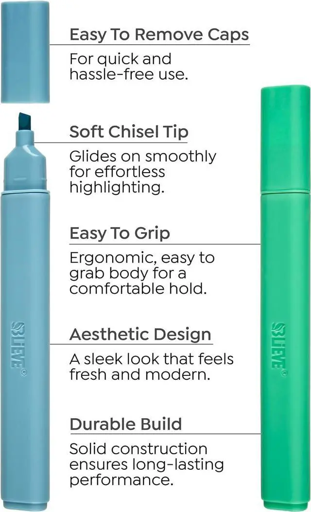Alt view image 7 of 7 - BLIEVE Bible Highlighters No Bleed Through, Chisel Tip, 5 Pack