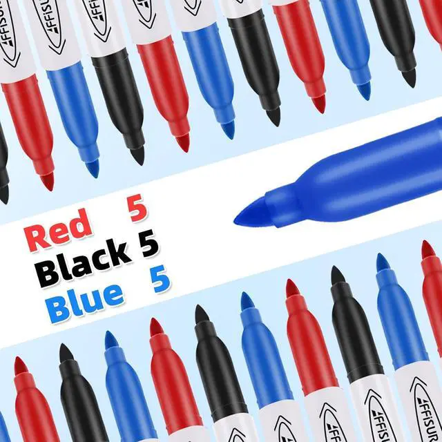 Alt view image 2 of 7 - Permanent Markers, Black, Blue, Red, 15 Pack, Fine PointAssorted Colors Set, Works on Wood, Plastic, Metal, and More, for Adults, Artist, Teacher, Kids