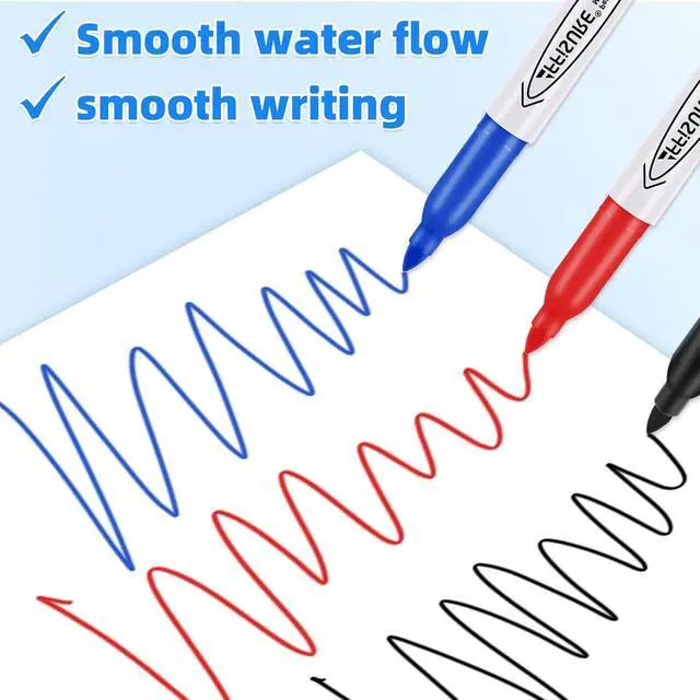 Alt view image 5 of 7 - Permanent Markers, Black, Blue, Red, 15 Pack, Fine PointAssorted Colors Set, Works on Wood, Plastic, Metal, and More, for Adults, Artist, Teacher, Kids
