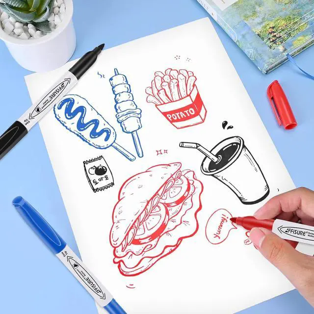 Alt view image 6 of 7 - Permanent Markers, Black, Blue, Red, 15 Pack, Fine PointAssorted Colors Set, Works on Wood, Plastic, Metal, and More, for Adults, Artist, Teacher, Kids