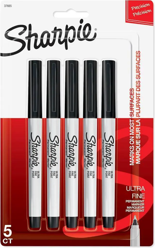 Main image of Sharpie Permanent Markers, Ultra Fine Point, Black, 5 Count - Home, School, Office Supplies