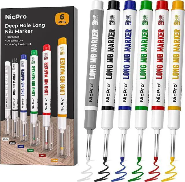 Main image of Nicpro 6 PCS Long Nib Marker Pens with 20mm Long Head Fine Tip (Colorful)