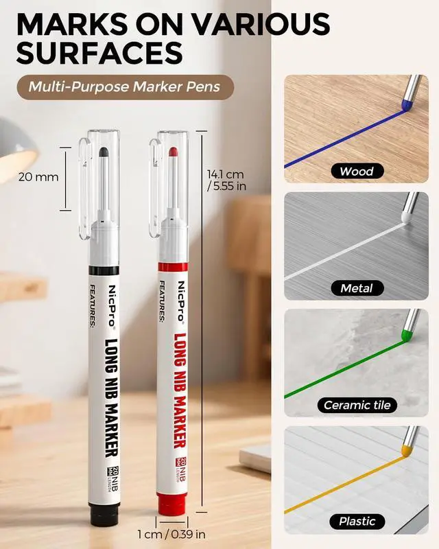 Alt view image 2 of 6 - Nicpro 6 PCS Long Nib Marker Pens with 20mm Long Head Fine Tip (Colorful)