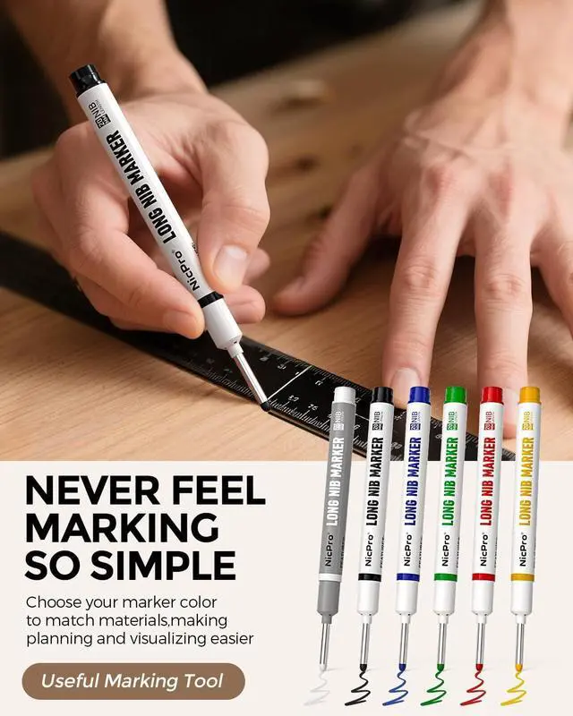 Alt view image 3 of 6 - Nicpro 6 PCS Long Nib Marker Pens with 20mm Long Head Fine Tip (Colorful)