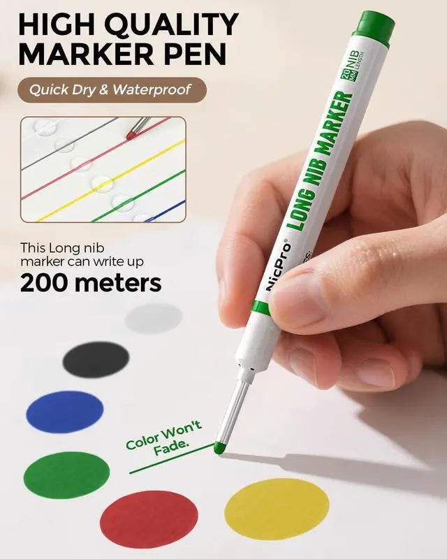 Alt view image 4 of 6 - Nicpro 6 PCS Long Nib Marker Pens with 20mm Long Head Fine Tip (Colorful)
