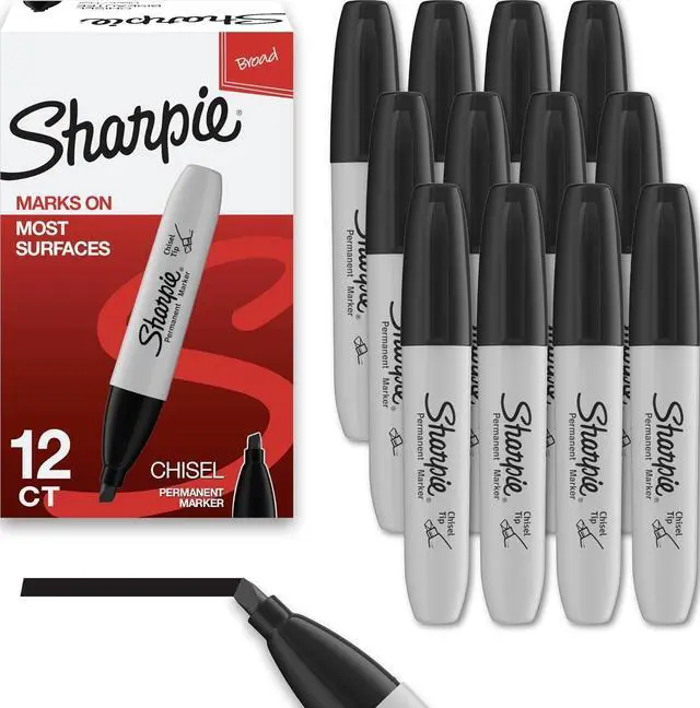 Main image of Sharpie Permanent Markers, Chisel Tip, Black, 12 Count - Home, School, Office Supplies