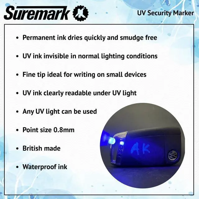 Alt view image 3 of 5 - SureMark UV Security Marker Fine Tip with Keyring UV Light