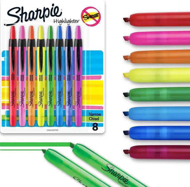 Main image of Sharpie Retractable Highlighters, Chisel Tip, Assorted Colors, Smear-Resistant, 8 Count - Teacher Essentials, Back to School Supplies