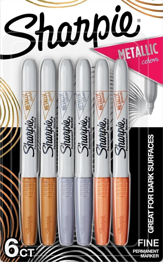 Main image of Sharpie Metallic Permanent Markers, Fine Point, Assorted Metallic, 6 Count