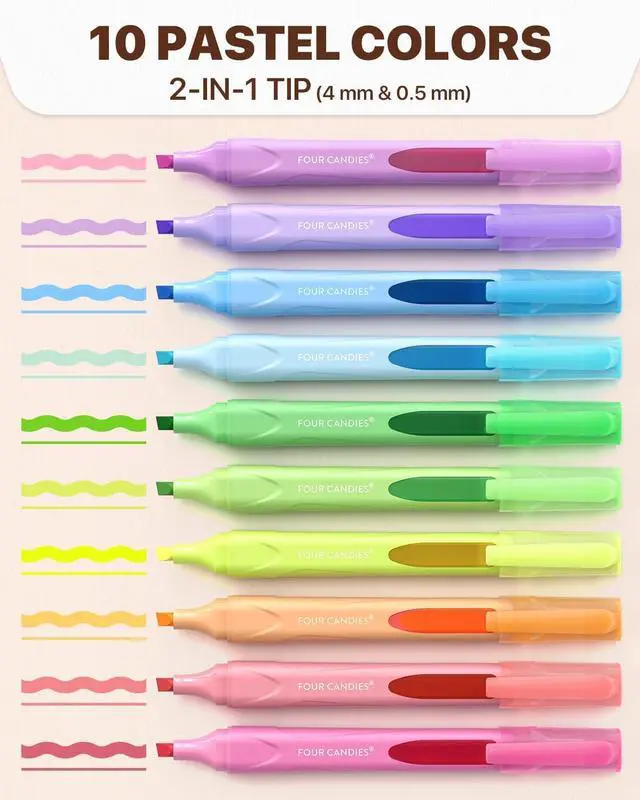 Alt view image 2 of 7 - Four Candies Highlighters Assorted Colors, Classic Colors, 10 Count