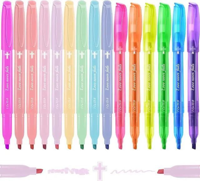 Main image of 7-ackz Bible Highlighters Assorted Colors with Verses, Chisel Tip Colored Highlighter Markers Bulk Fluorescent, Dry Quick Bright Colors, Perfect for Bible Study Journaling, 15 pack
