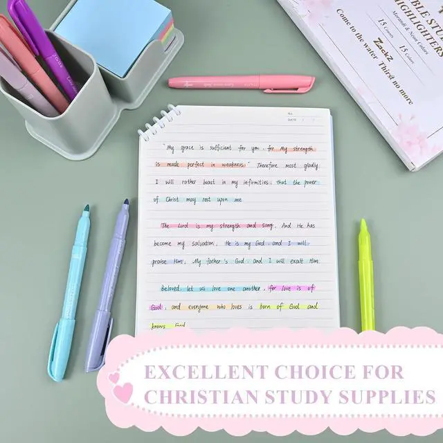 Alt view image 3 of 7 - 7-ackz Bible Highlighters Assorted Colors with Verses, Chisel Tip Colored Highlighter Markers Bulk Fluorescent, Dry Quick Bright Colors, Perfect for Bible Study Journaling, 15 pack