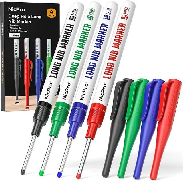 Main image of Nicpro 4 PCS Long Nib Marker Pens, 30mm Deep Hole Marker, (Colorful)