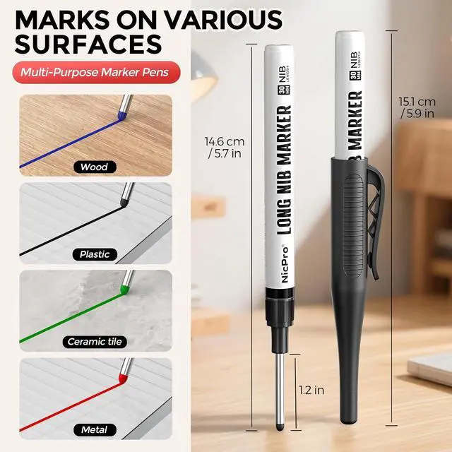 Alt view image 2 of 7 - Nicpro 4 PCS Long Nib Marker Pens, 30mm Deep Hole Marker, (Colorful)