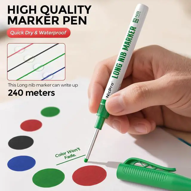 Alt view image 4 of 7 - Nicpro 4 PCS Long Nib Marker Pens, 30mm Deep Hole Marker, (Colorful)
