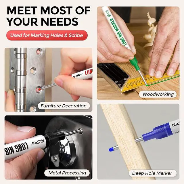 Alt view image 7 of 7 - Nicpro 4 PCS Long Nib Marker Pens, 30mm Deep Hole Marker, (Colorful)
