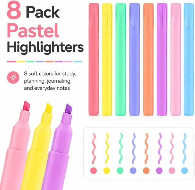 Alt view image 2 of 7 - Pastel Bible Highlighters, 8 Pack Cute Chisel Tip Highlighter Set, Assorted Candy Colors for Bible Study, Journaling, Notes, School and Office