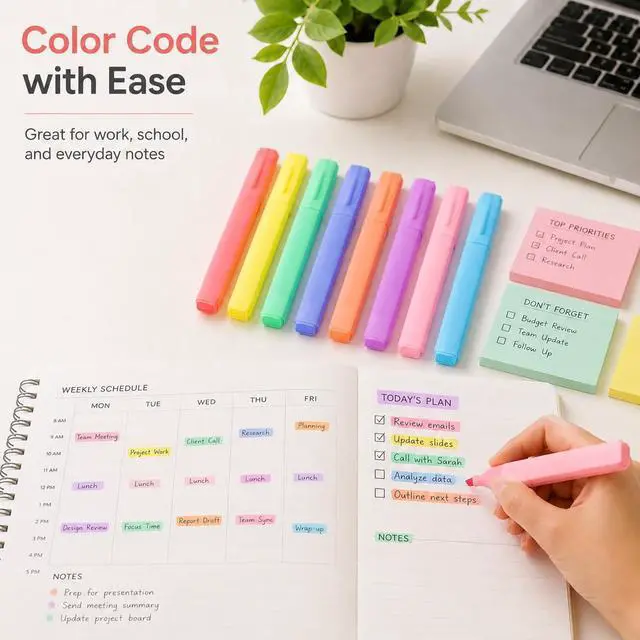 Alt view image 4 of 7 - Pastel Bible Highlighters, 8 Pack Cute Chisel Tip Highlighter Set, Assorted Candy Colors for Bible Study, Journaling, Notes, School and Office