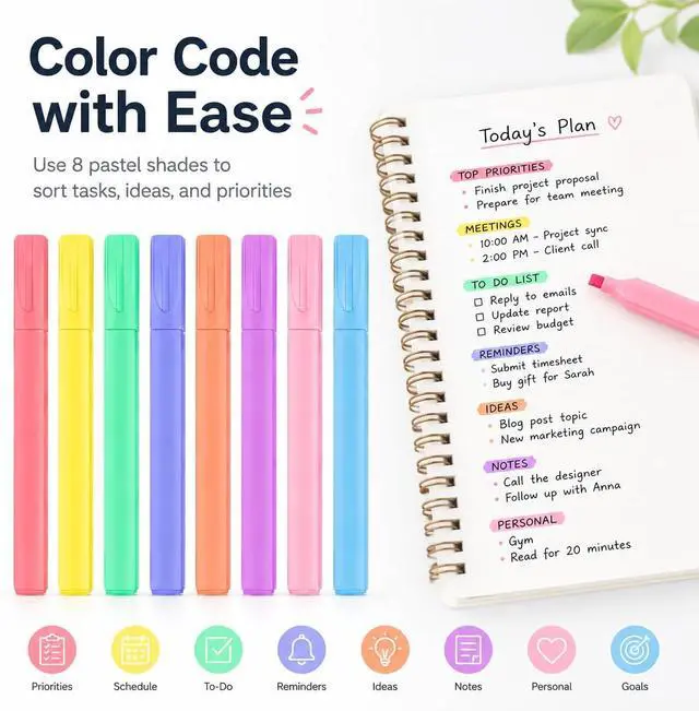 Alt view image 6 of 7 - Pastel Bible Highlighters, 8 Pack Cute Chisel Tip Highlighter Set, Assorted Candy Colors for Bible Study, Journaling, Notes, School and Office