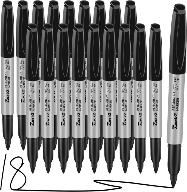 Main image of 7-ack Fine Point Permanent Markers Bulk Black, 18 Count, Fine Tip, Waterproof & Fade-Resistant Ink, No Smudge, Quick Drying, Writing on Paper, Plastic, Metal, Glass for Home, Office, School