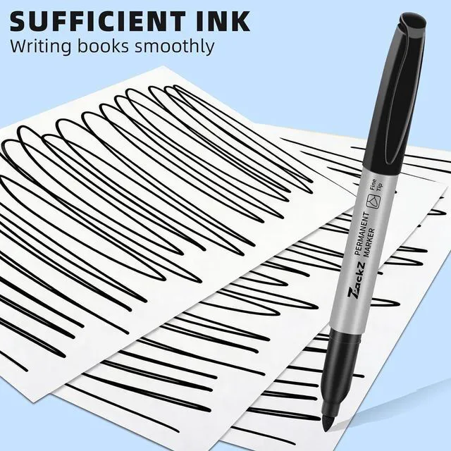 Alt view image 2 of 7 - 7-ack Fine Point Permanent Markers Bulk Black, 18 Count, Fine Tip, Waterproof & Fade-Resistant Ink, No Smudge, Quick Drying, Writing on Paper, Plastic, Metal, Glass for Home, Office, School