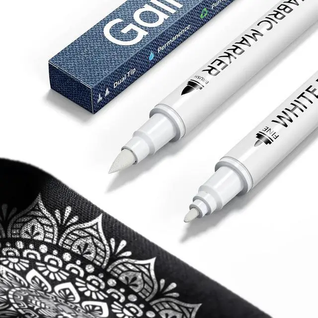 Main image of Gain-Art White Fabric Marker for Dark Clothes, Wash-Resistant, No Bleed, Quick Dry Professional Dual Tip Pen, Permanent Paint for Clothing, Canvas Cover Stains, DIY Art Crafting Set of 2
