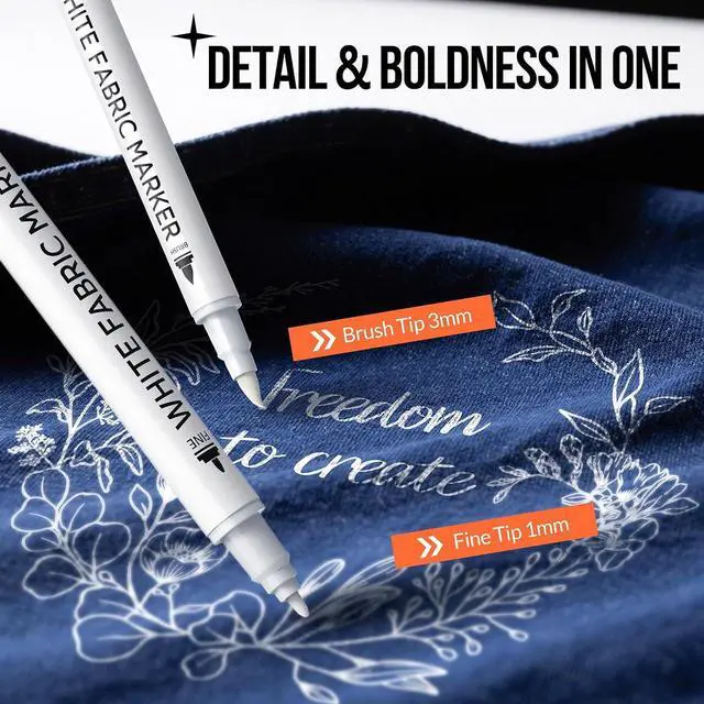 Alt view image 2 of 7 - Gain-Art White Fabric Marker for Dark Clothes, Wash-Resistant, No Bleed, Quick Dry Professional Dual Tip Pen, Permanent Paint for Clothing, Canvas Cover Stains, DIY Art Crafting Set of 2