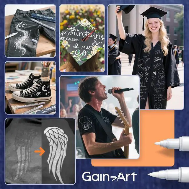 Alt view image 7 of 7 - Gain-Art White Fabric Marker for Dark Clothes, Wash-Resistant, No Bleed, Quick Dry Professional Dual Tip Pen, Permanent Paint for Clothing, Canvas Cover Stains, DIY Art Crafting Set of 2