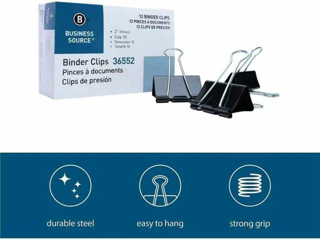 Alt view image 2 of 2 - Business Source Fold-Back Binder Clips, Black, Large (Pack of 12)