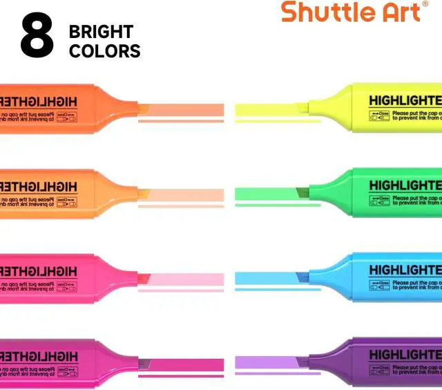 Alt view image 2 of 7 - Shuttle Art 8 Assorted Colors Highlighters, Chisel Tip Dry-Quickly Non-Toxic Highlighter Markers for Adults Teachers Students Highlighting on Home School Office