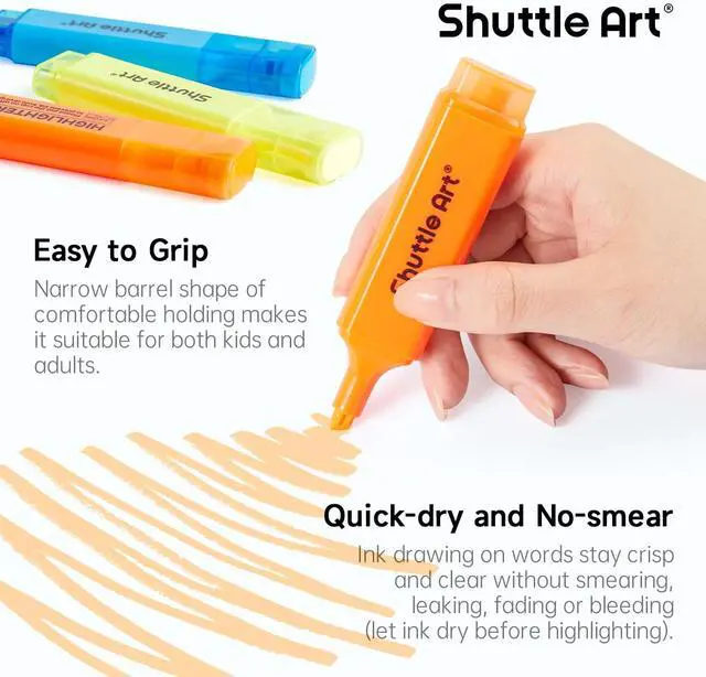 Alt view image 4 of 7 - Shuttle Art 8 Assorted Colors Highlighters, Chisel Tip Dry-Quickly Non-Toxic Highlighter Markers for Adults Teachers Students Highlighting on Home School Office