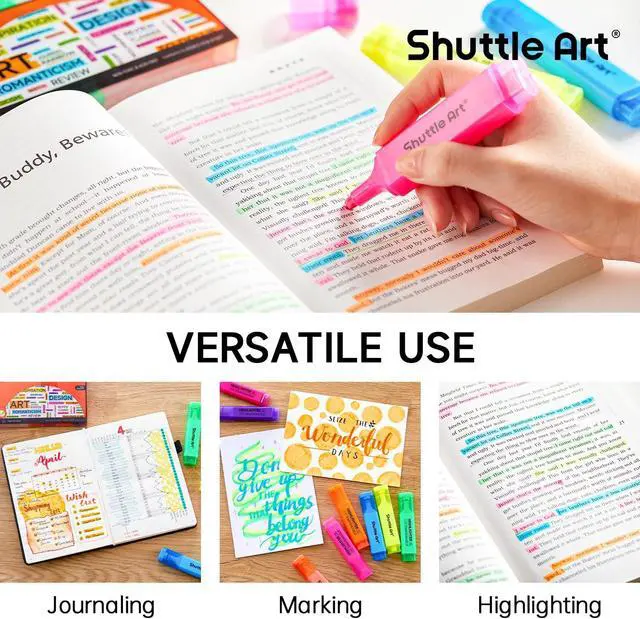 Alt view image 5 of 7 - Shuttle Art 8 Assorted Colors Highlighters, Chisel Tip Dry-Quickly Non-Toxic Highlighter Markers for Adults Teachers Students Highlighting on Home School Office