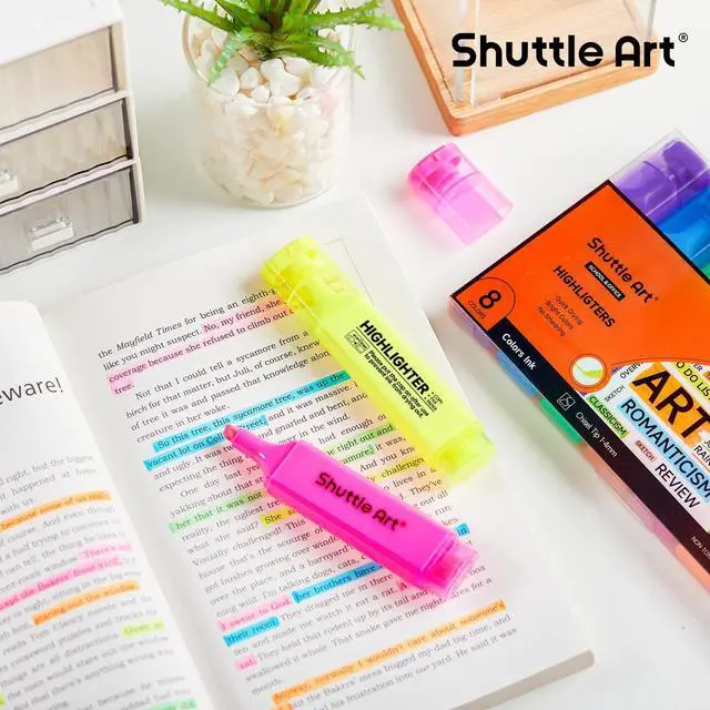 Alt view image 7 of 7 - Shuttle Art 8 Assorted Colors Highlighters, Chisel Tip Dry-Quickly Non-Toxic Highlighter Markers for Adults Teachers Students Highlighting on Home School Office