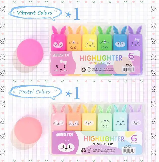 Alt view image 4 of 7 - Rabbit Pastel Highlighters, 12 Soft Colors, Chisel Tip Markers