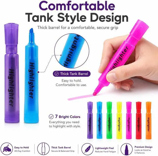 Alt view image 3 of 7 - 7 Pack Aesthetic Pastel Tank Style Highlighters, Chisel Tip