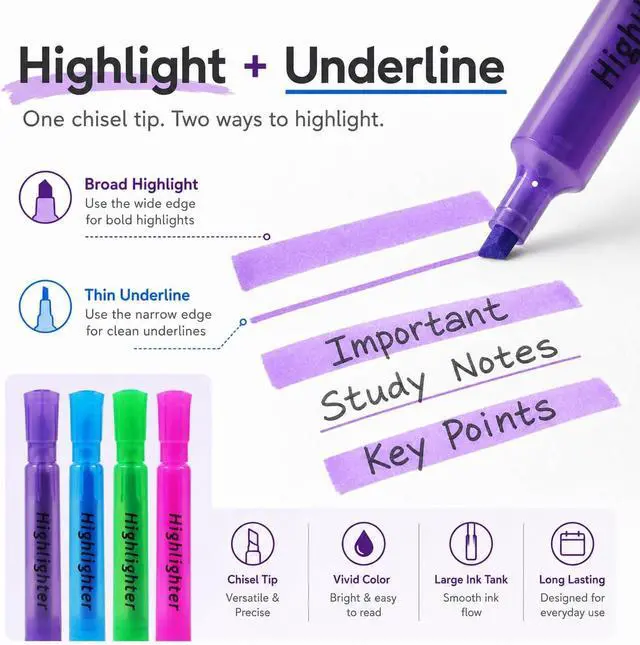 Alt view image 5 of 7 - 7 Pack Aesthetic Pastel Tank Style Highlighters, Chisel Tip