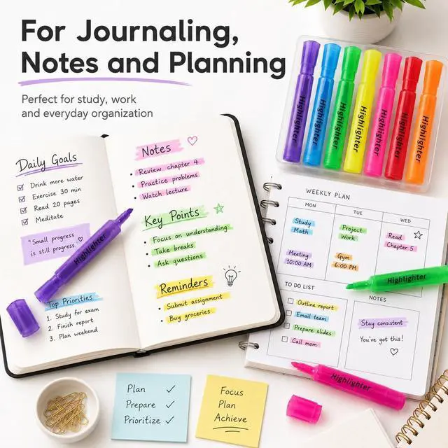 Alt view image 6 of 7 - 7 Pack Aesthetic Pastel Tank Style Highlighters, Chisel Tip
