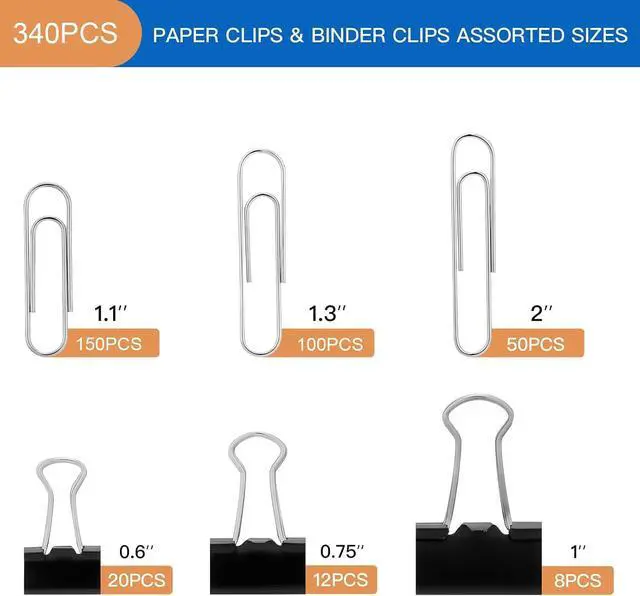 Alt view image 2 of 6 - FUDAO FAMILY Paper Clips & Binder Clips, 340 PCS Assorted Sizes, Silver & Black, Metal, Medium, Large, Small