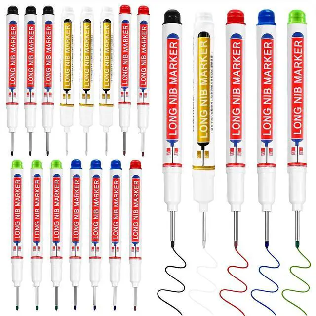 Main image of 20 Pcs Long Nib Marker 20mm Long Head Deep Hole Marker Pens Deep Reach Permanent Paint Markers Marking Pen for Metal Drilling Construction CarpenterBlack,White,Blue,Red,Green