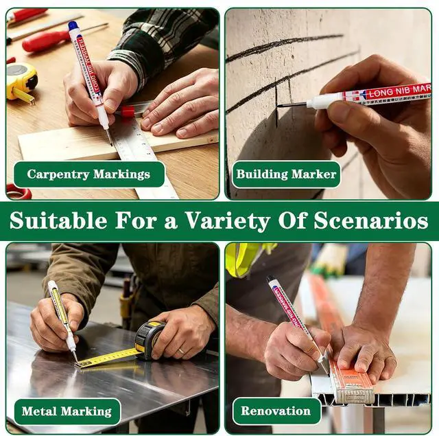 Alt view image 5 of 7 - 20 Pcs Long Nib Marker 20mm Long Head Deep Hole Marker Pens Deep Reach Permanent Paint Markers Marking Pen for Metal Drilling Construction CarpenterBlack,White,Blue,Red,Green