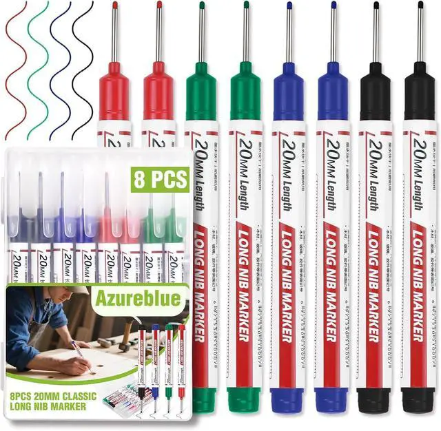 Main image of 8pcs Long Nib Marker, Long Head Deep Hole Marker Pens, Waterproof Construction Markers Marking Tool, Multi-Purpose Deep Reach Pen Makes For Metal, Carpenter, Woodworking, Gift for Father's Day